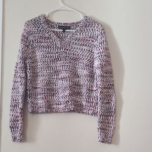 Cozy V-Neck Knit Sweater in A Purple and White Colors